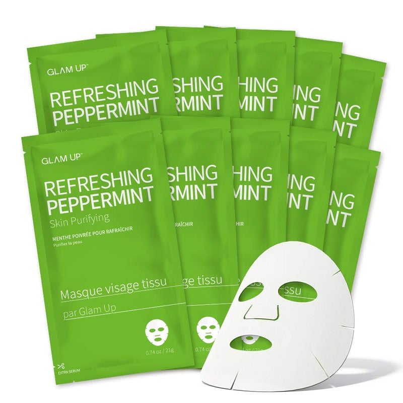 GLAM UP Sheet Mask Refreshing Peppermint (10 sheets) - Calming, Pore Tightening - Image 1